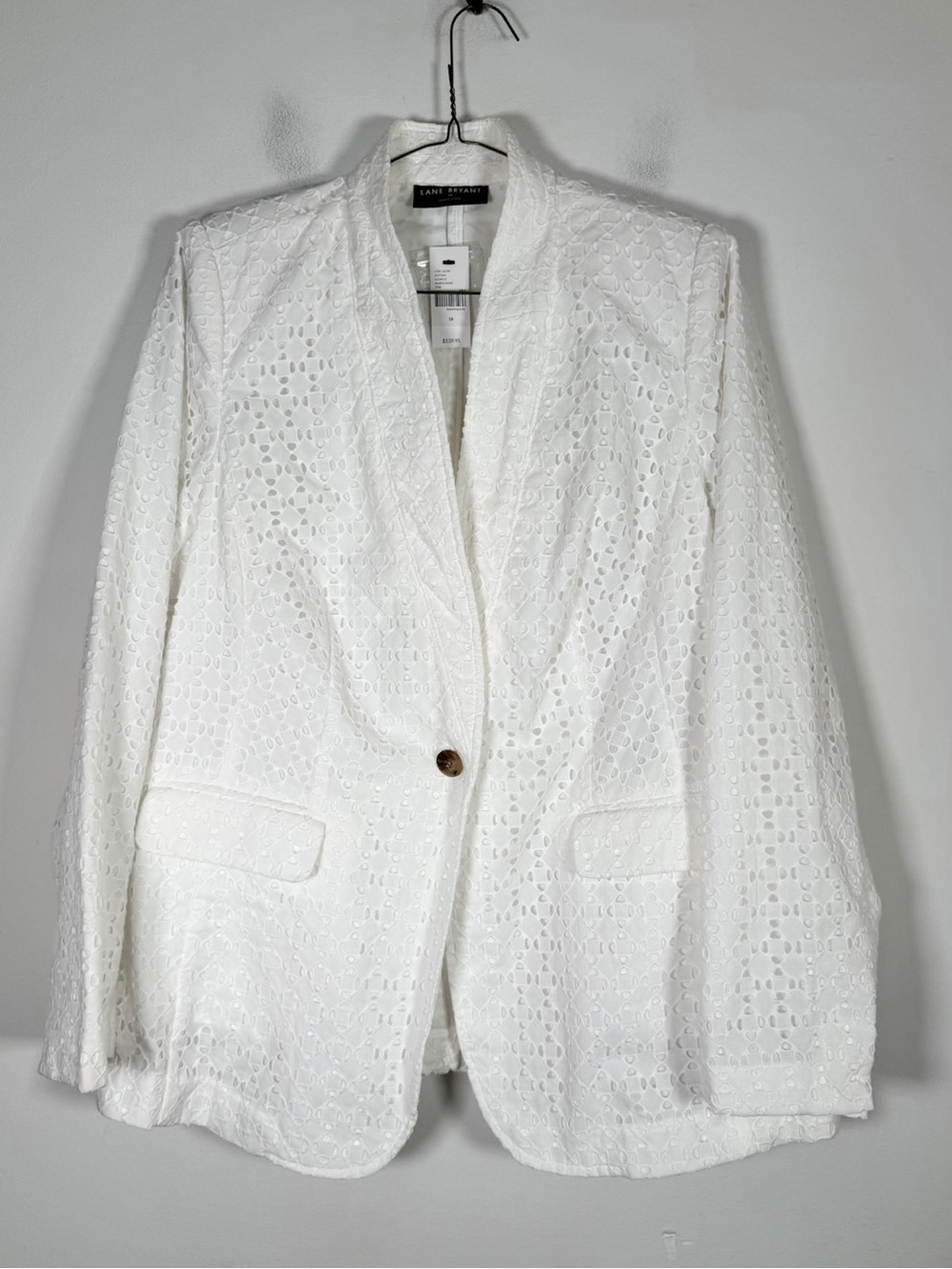 Lane Bryant Women’s NWT Plus Size 18 White Eyelet Blazer Jacket Button Closure